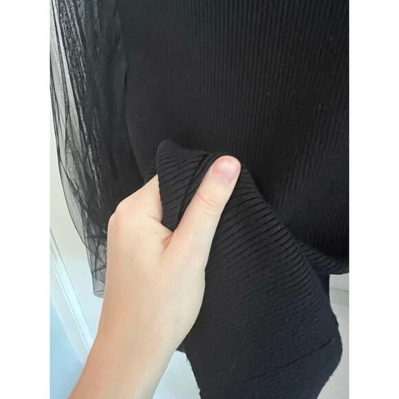 Aqua Chiffon Balloon Sleeve Sweater Black Women's S Double Sheer Shirt Blouse - Picture 9 of 13